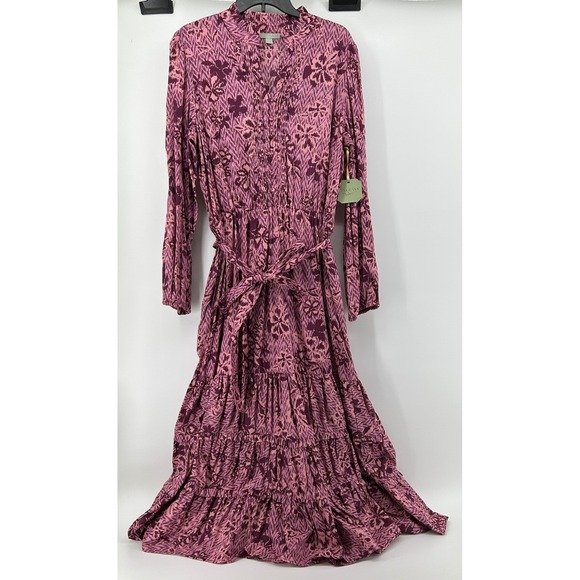 ryegrass Dresses & Skirts - Ryegrass Purple Pink Floral Cotton Tiered Maxi Dress Long Sleeve XL NWT Boho